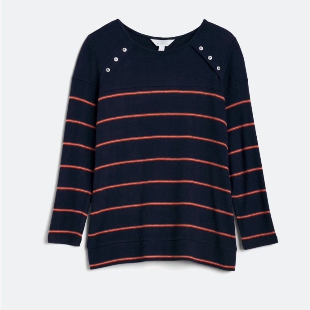 Market & Spruce Button Detail Brushed Knit Top in Navy Blue
